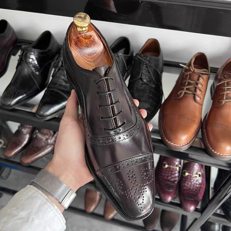 Handmade customized full leather shoes men's formal business shoes British style brogue wedding shoes carvings